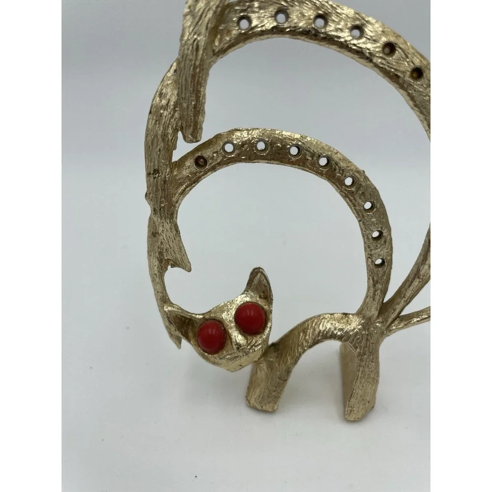 Vtg Gold Cast Metal Retro‎ Big Eye Cat Earring Organizer 70s Boho Vanity